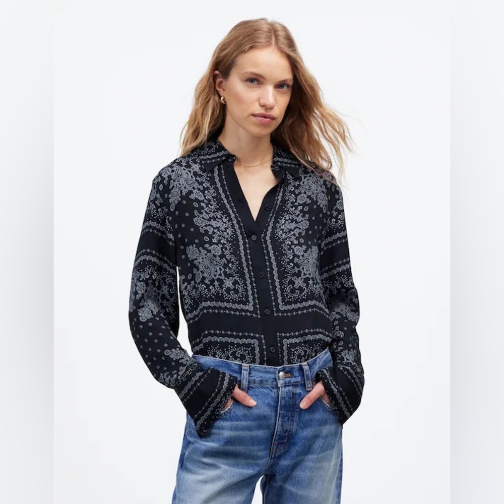 Madewell Black and Gray Button Down Shirt